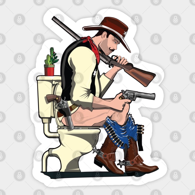 Cowboy on the Toilet Sticker by InTheWashroom